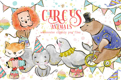 Circus Animal Watercolor Cliparts product design