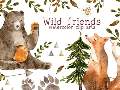 Wild Animals Watercolor Clip Art branding clipart design graphic design illustration photoshop product design