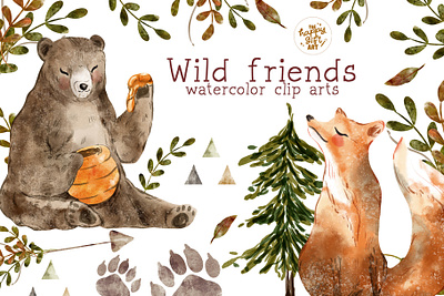 Wild Animals Watercolor Clip Art branding clipart design graphic design illustration photoshop product design