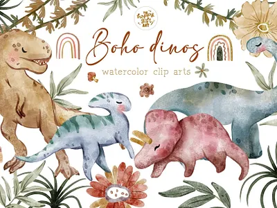 Boho Dinos Watercolor Illustrations product design