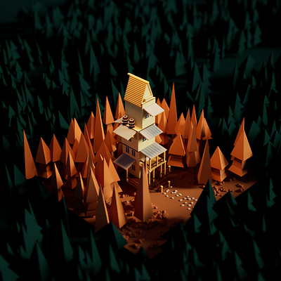Low polt forest 3d cinema design illustration lowpoly modelling render