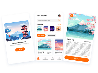Japan Attraction Places Tour Booking Application - Explore Japan application attraction booking explore japan places tour ui user interface design