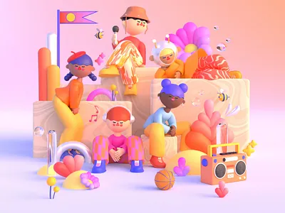 Pop Group 3d 3dart 3dillustration animation blender blender3d c4d character character design cinema4d design illustration motion graphics