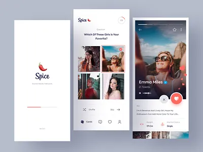 Spice Dating App - Light ๐ถ๏ธ app app design chat creative dating dating app design live love matching minimal mobile mobile app romance social social media trend ui uidesign uiux