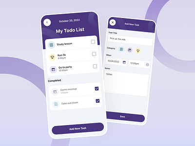 Todo Mobile App Exploration app clean design event goal mobile productivity purple task todo ui ux