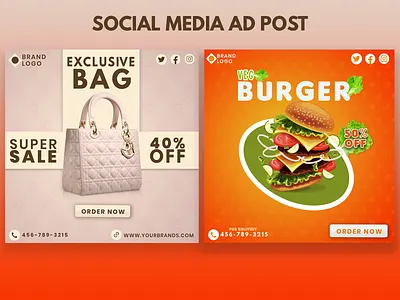 SOCIAL MEDIA AD POST DESIGN ads bag banner branding burger creative design flyer graphic design graphicdesigners instagram logo post poster product sale sellpost socialmedia work
