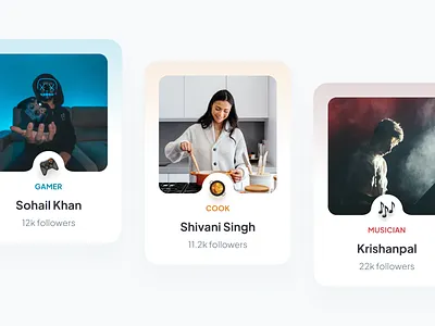 Profile cards app card design gamer music profile thumbnail ui user experience ux