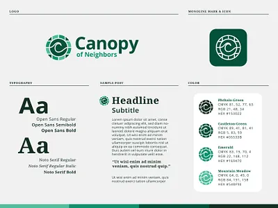 Abbr. Style Guide for Canopy app icon brand fonts brand guide branding color pallete icon logo icon logo mark nonprofit brand one page brand guide one page style guide style guide
