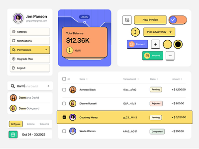 Invoice Components - Neobrutalism app assets balance card components design invoice neobrutalism payment search settings strokes toggle ui user interface