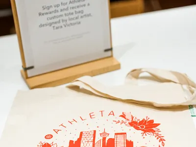Athleta YYC - tote bag apparel design city fitness apparel hand drawn illustration line illustration skyline tote bag