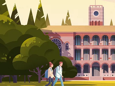 Suzhou university 01 branding building college color design gradient color homepage illustration student tree university vector