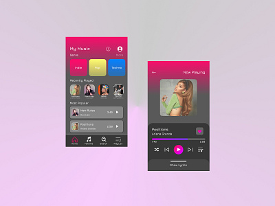 Mobile UI : Music App app design graphic design typography ui ux