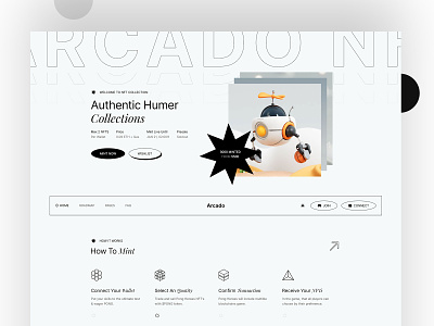 Arcado NFT Minting/Collection Agency Website branding design footer header illustration landing page landingpage minimal nft landing nft portfolio service ui ui design ux ux design web 3.0 website