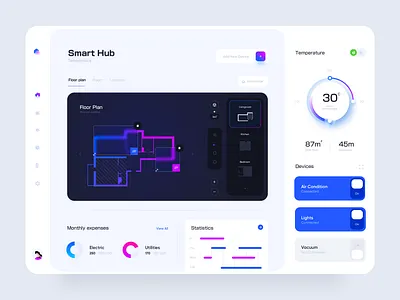 Smart Hub - Web App air conditioner analytics architecture climate controller dashboard eco floor house interior mertics modern panel remote control room saas smart smart home ui ux web app