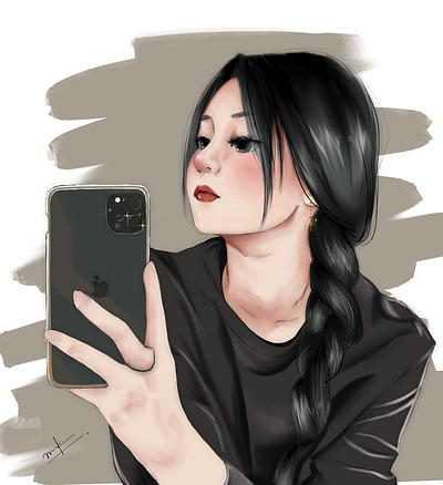 Selfie adobe clip studio paint girl illustration photoshop portrait sketch