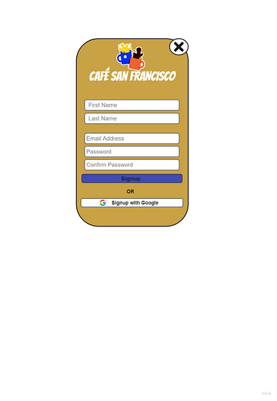 Sign-up page cafe mockup sign up page ui