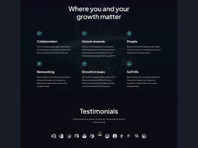 Community Landing Page community dark mode design gradient icons landing page ui linear section testimonial ui