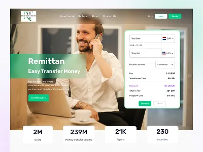 Transfer Money Landing Page banking dashboard design landing landing page minimal money transfer transfer money ui uiuxdesign ux