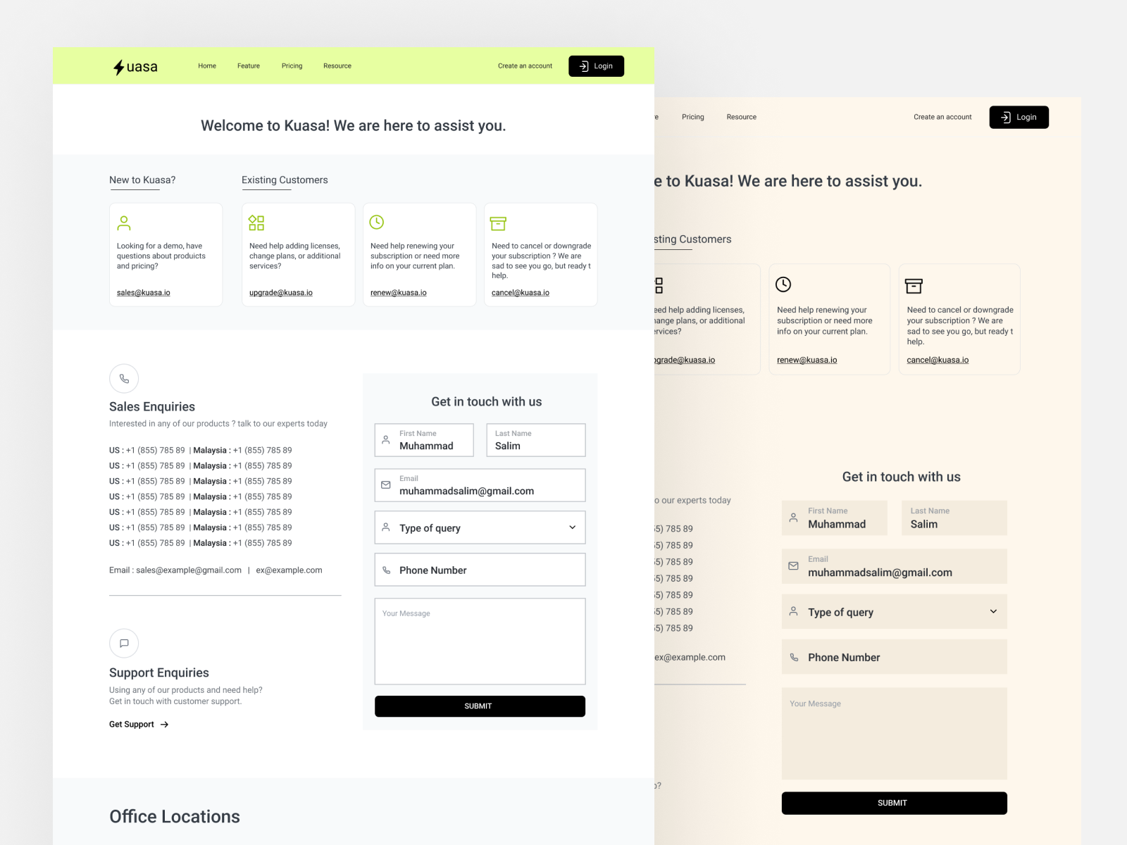 KUASA CRM | Contact with us clean contact crm kuasa real saas ui website