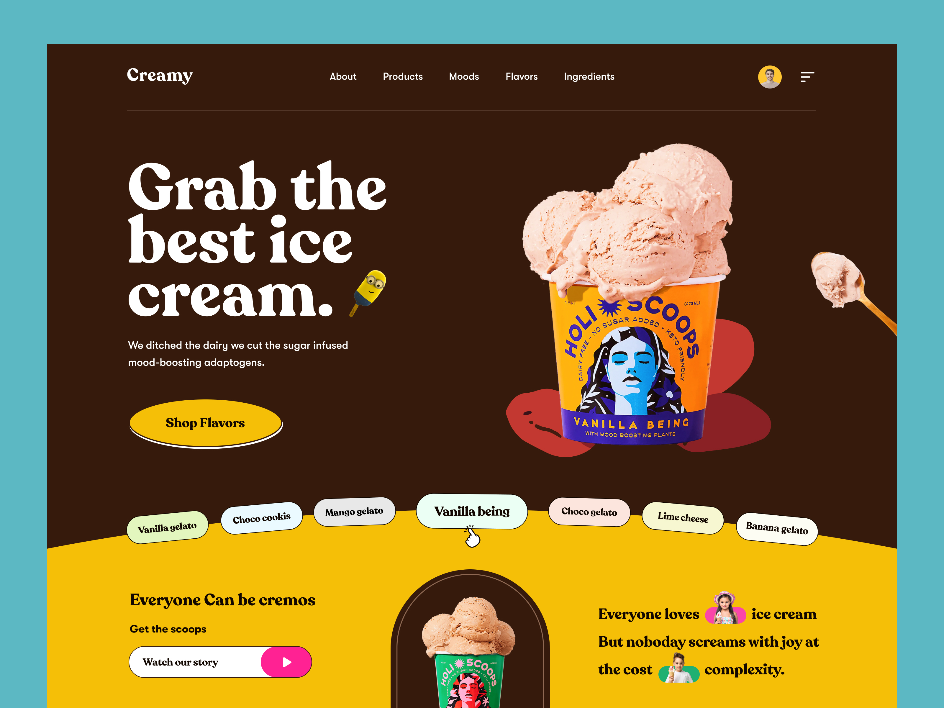 Ice Cream Website Design: Landing Page Home Page Ui By Ehsan For Rylic ...