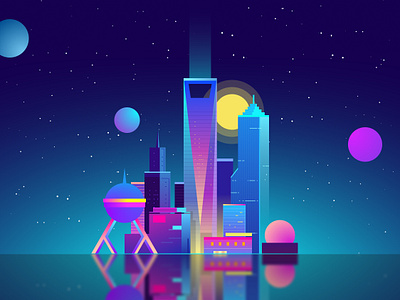 Cyberpunk City🌃 art blade runner blade runner 2049 china city cyberpunk cyberpunk 2077 design digital design drawing figma future graphic design illustration moon planet shanghai space town visual design