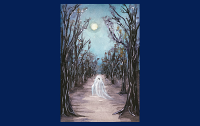 In the forest art forest ghost halloween illustration paint painting spooky watercolor