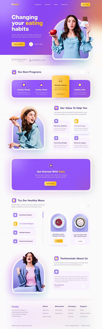 Eatly - Healthy Living Program Landing Page Website 3d animation branding business website design elementor pro graphic design illustration logo motion graphics ui vector