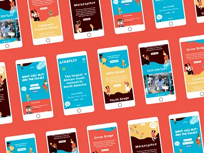 Afrofest | Web Design african branding bright color character colorful design festival flat illustration graphic design illustration mobile ui visual identity web web design website