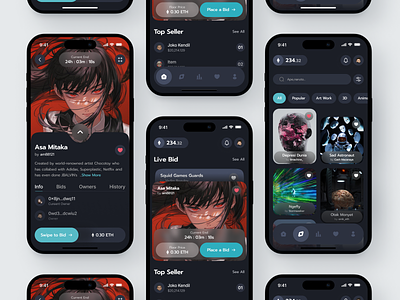 NFTAN - NFT Marketplace Mobile App 3d nft anime application blockchain crypto dark dark mode ethereum mobile mobile app mobile app design nft nft card nft design nft illustration nft marketplace nfts rarible ui uiux design