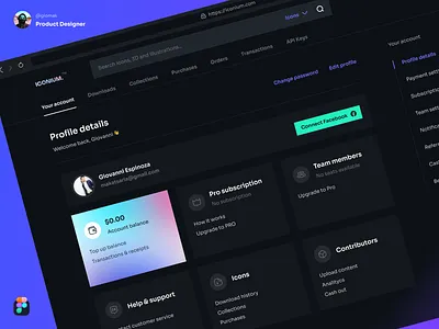 ICONIUM - User Interface - Dark Mode color guides dark interface dark mode font family icons selling design settings page sora font style guide user interface ux