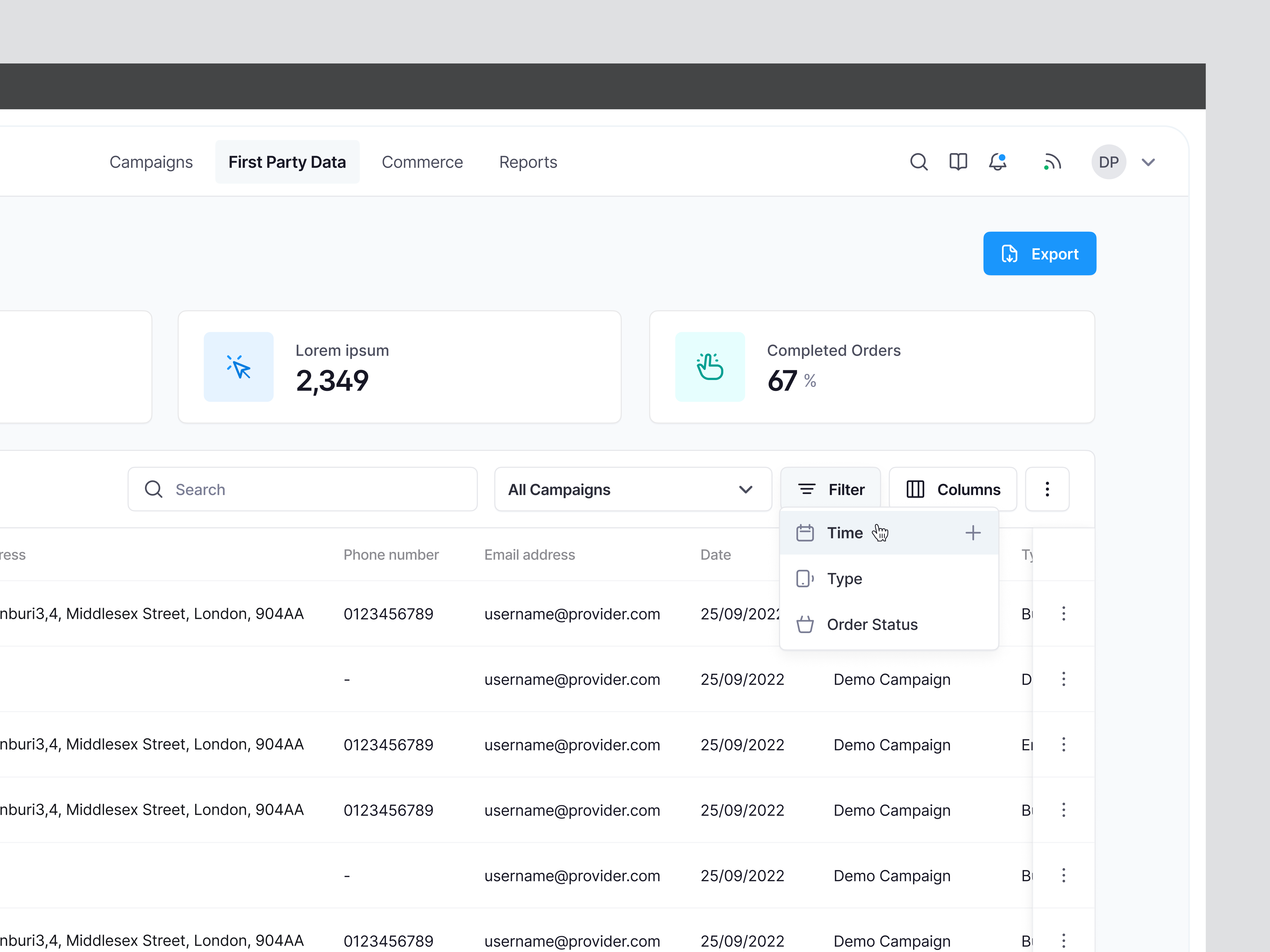 Table filters and columns by diana palavandishvili on dribbble