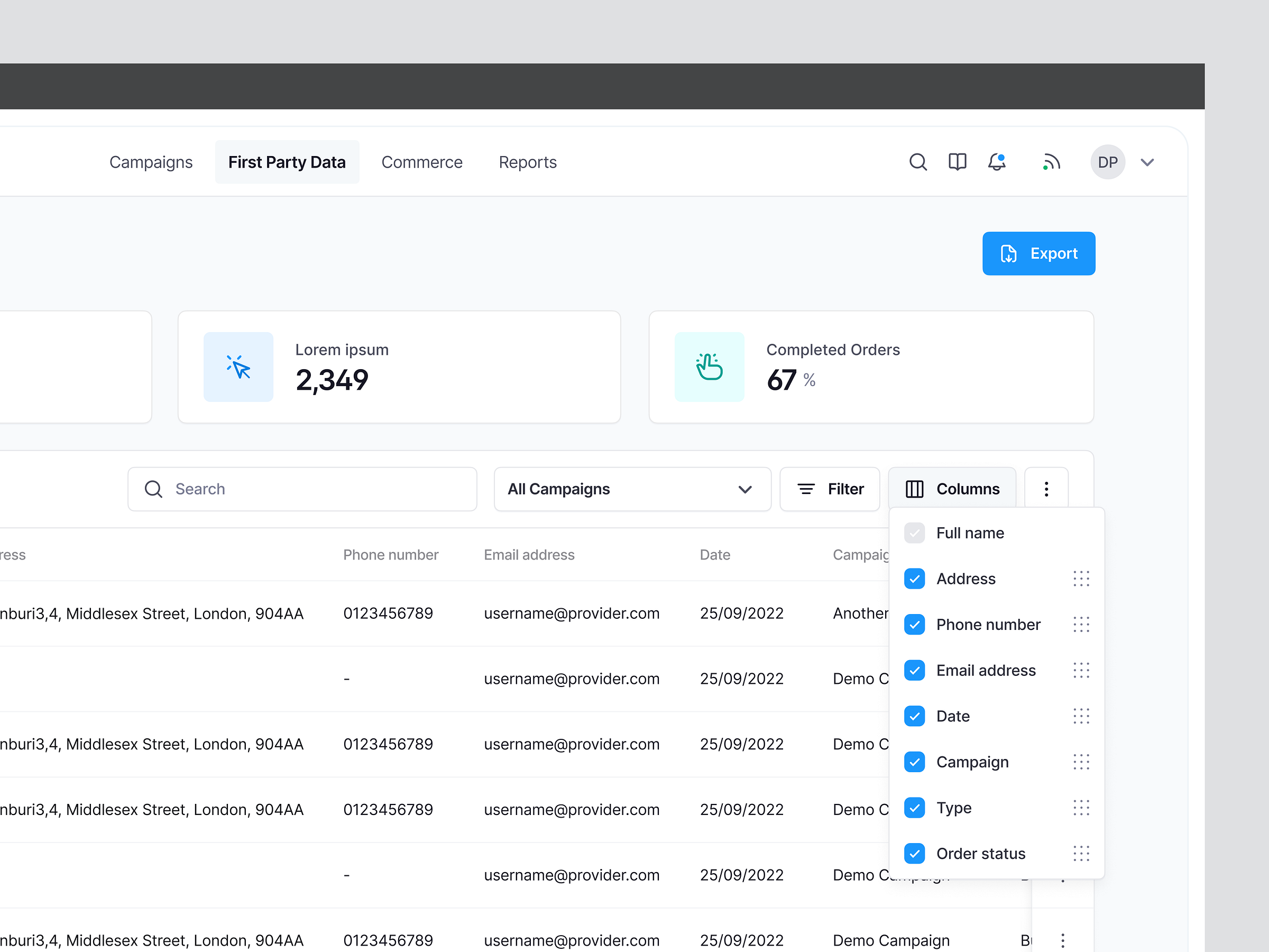 Table filters and columns by diana palavandishvili on dribbble