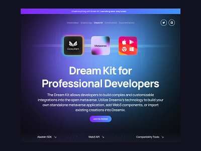 Developer Kit for Web3 Metaverse Ecosystem application design interface landing landing page metavese product screen ui web3