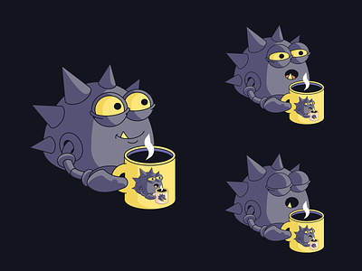 Spiky drinking coffee | Character design alien blob brand character branding character clean colors coffee cup cup of coffee cute eyes illustration mascot mug spike vector character design vector illustration web illustration yellow and gray