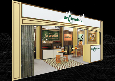Befrienders 3x6 Exhibition Booth 3d 3x6 befrienders booth branding bright concept charity coffee shop crisis intervention design event exhibition fair render restaurant space suicide helpline support group visualization