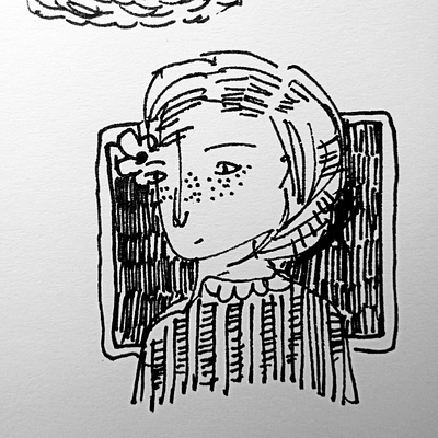 Little Woman #2 analog black and white character design cute doodle face flower in hair freckles gel pen girl illustration pensive portrait shy simple design sketch sketchbook sweet traditional woman