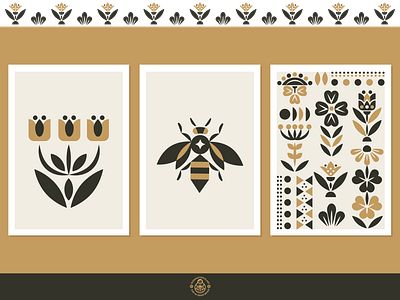 Botanical Folk Posters art bee flower folk geometric geometry honeybee illustration minimal nature pattern plant poster print scandinavian vector illustration wall art