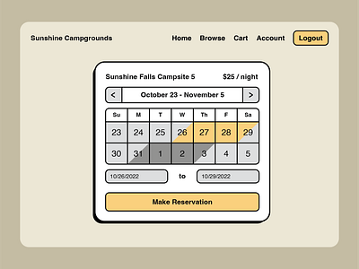 Campground Web Design calendar camping ui web design