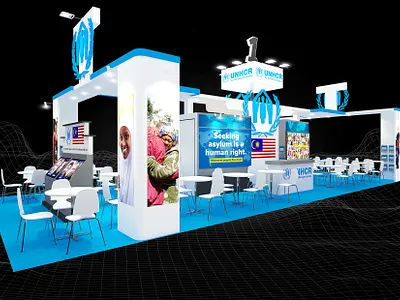 UNHCR 6x15 Exhibition Booth 3d 6x15 booth aid artist impression big booth booth branding charity design event exhibition fair fundraising global peace humanitarian render show space visualization