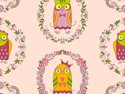 Pink Owls Pattern artistic design graphic illustration kidsdesign owl pattern seamlesspattern textile wollpaper wrappingpaper