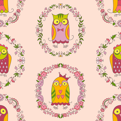 Pink Owls Pattern artistic design graphic illustration kidsdesign owl pattern seamlesspattern textile wollpaper wrappingpaper