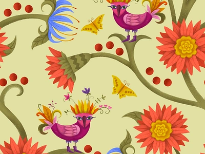 Garden Pattern artistic background bird design flower graphic illustration kidsdesign pattern seamlesspattern textile wollpaper wrappingpaper