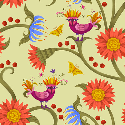 Garden Pattern artistic background bird design flower graphic illustration kidsdesign pattern seamlesspattern textile wollpaper wrappingpaper