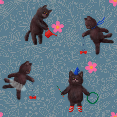 Funny Cats Pattern artistic background cat design graphic illustration kidsdesign pattern seamlesspattern textile wallpaper wrappingpaper