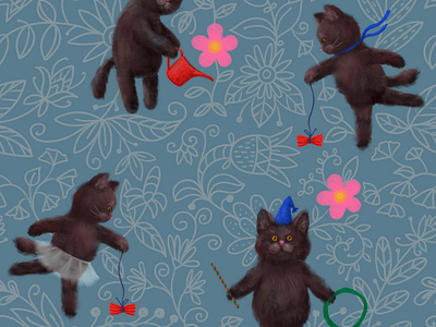 Funny Cats Pattern artistic background cat design graphic illustration kidsdesign pattern seamlesspattern textile wallpaper wrappingpaper