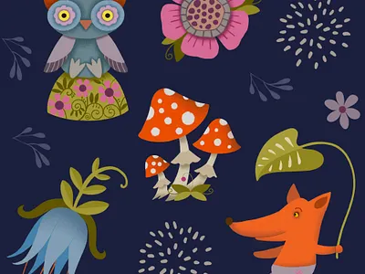 Owl and Fox Pattern animal artistic background design flower graphic illustration kidsdesign pattern seamlesspattern textile wallpaper wrappingpaper