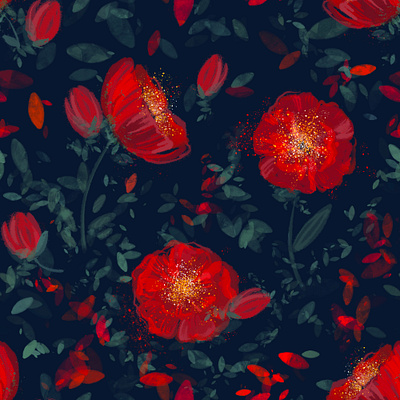 Red Flowers Pattern artistic background design floristic flower graphic illustration pattern red seamlesspattern textile wallpaper wrappingpaper