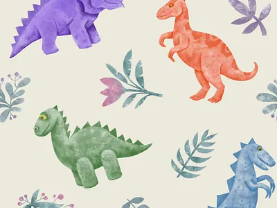 Watercolor Dinosaurs Pattern artistic background design dinosaur graphic illustration kidsdesign pattern seamlesspattern textile wallpaper watercolor wrappingpaper