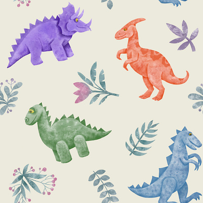 Watercolor Dinosaurs Pattern artistic background design dinosaur graphic illustration kidsdesign pattern seamlesspattern textile wallpaper watercolor wrappingpaper