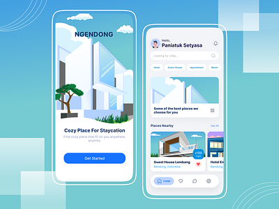 NGENDONG - Staycation Mobile App Design apartement app branding design flat graphic design guest house hotel illustration staycation travel ui ux vacation vector